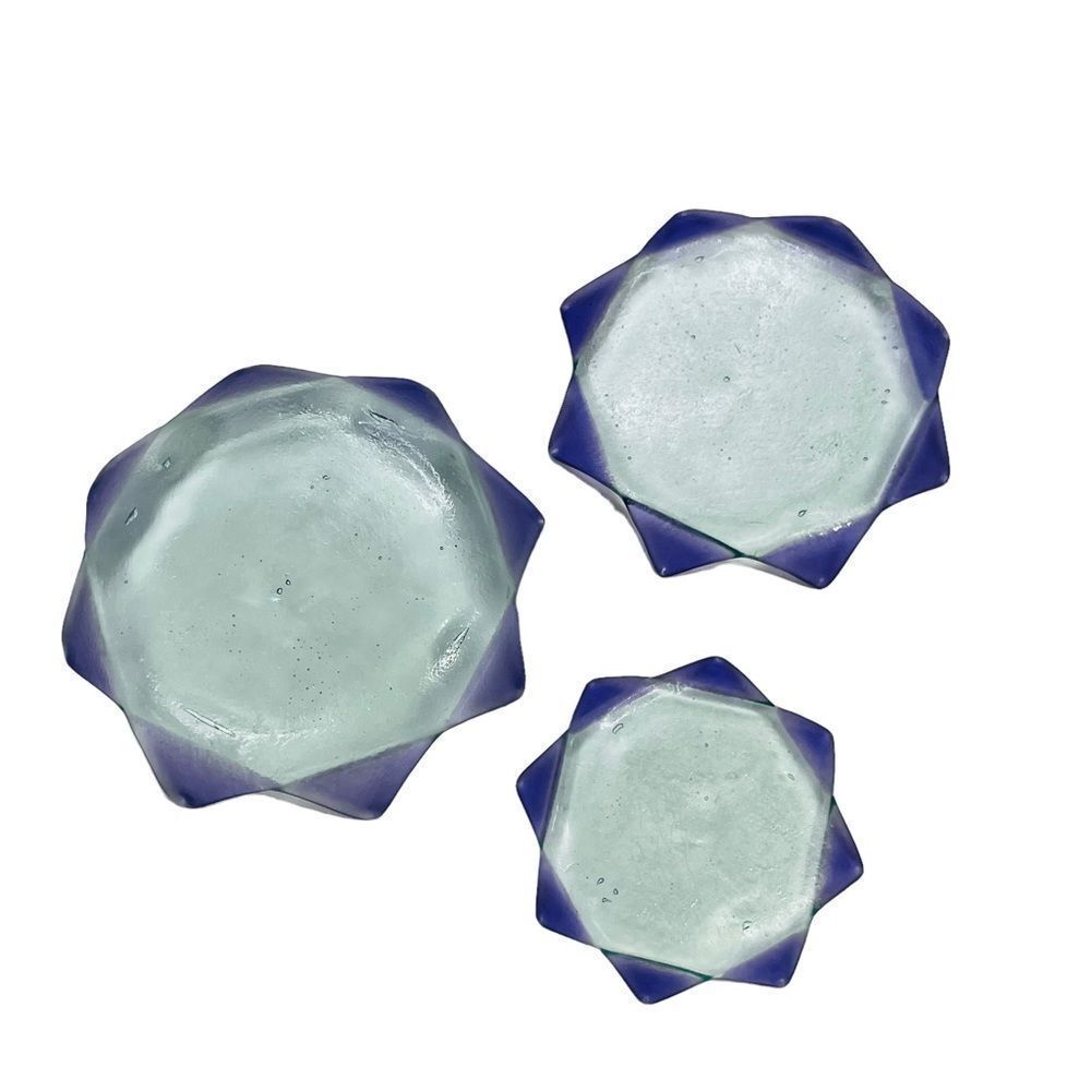 10/$25🦋 Set of 3 Stackable Purple & Blue Lotus Glass Trinket Trays - Picture 6 of 15